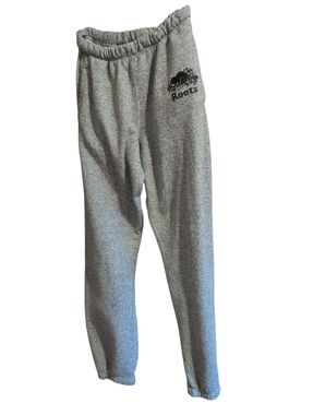 Roots Sweatpants Women’s Gray Jogger Lounge Pants Fleece Lined Beaver Logo